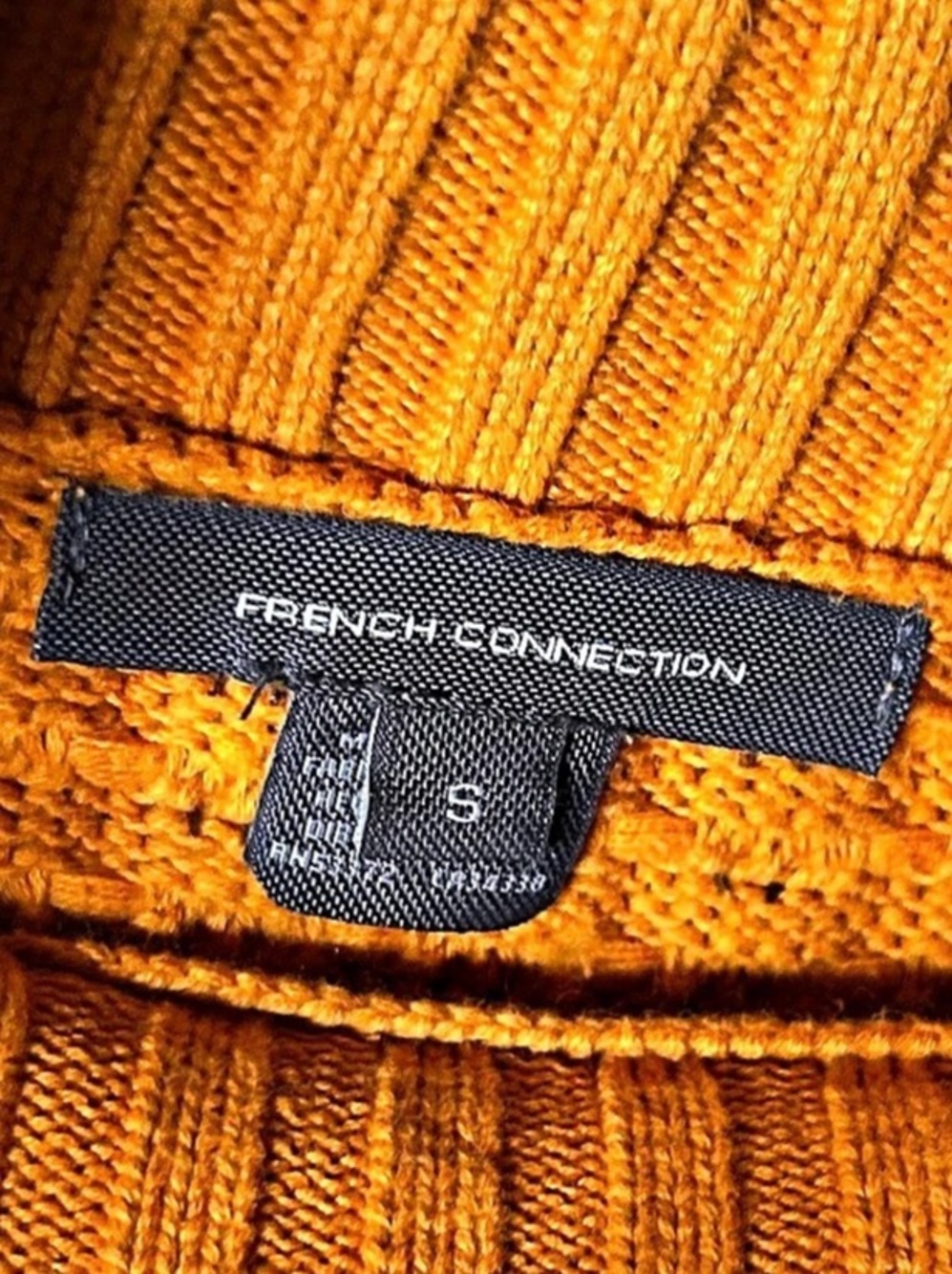 French Connection Mock Neck Mixed Rib Cotton Sweater Orange Small. Fall Accesory